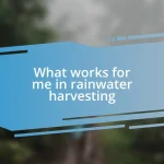 What works for me in rainwater harvesting